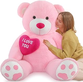 BENINY 52 Inch Pink Giant Teddy Bear with Heart, Big I Love You Stuffed Animal Plush Bear, Large Soft Teddy Bear Gift for Girlfriend, Kids, Valentine’s Day and Birthday