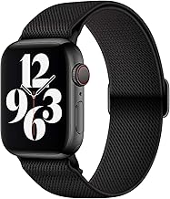 Stretchy Nylon Watch Band Compatible with Apple Watch Series 11/10/9/8/7/6/5/4 SE 3/2/1, Adjustable Braided Elastic Sport Loop Rugged Straps for iWatch Women Men (Matte Black, 38/40/41/42MM)