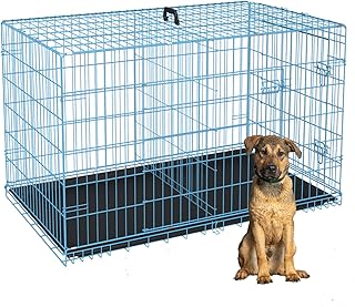 Home for Pets Dog Crate Cage Extra Folding Large Double Door Pet Crate,Includes Divider and Tray,48,Blue