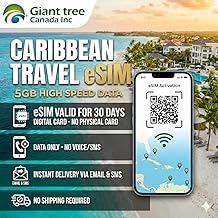 Prepaid eSIM for Caribbean & Latin America - 22 Countries/Islands Data Roaming Plan | 4G/LTE Speed | 5GB Data for 30 Days | No Physical SIM Needed | Works in Jamaica, Bahamas, Puerto Rico & More