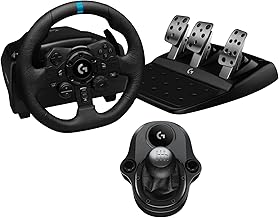 Logitech G923 Racing Wheel and Pedals, TRUEFORCE Force Feedback + Logitech G Driving Force Shifter - Real Leather, For PS5, PS4, PC, Mac - Black
