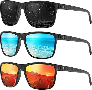 Square Polarized Sunglasses for Men, 3 Pack Lightweight UV Protection Sun Glasses for Driving Fishing Golf
