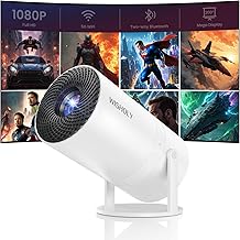 Mini Projector with WiFi and Bluetooth, Portable Movie Projector with 180° Rotatable, 1080P HD Supported, Auto Vertical Keystone, Compatible with Smartphone, TV Stick, Laptop, HDMI, USB