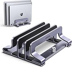 UGREEN 3-Slot Vertical Laptop Stand Holder Desk Compatible with MacBook Pro Air Laptop Stand Desktop Adjustable, Lenovo Ideapad, Surface Book, HP Notebook, Dell Chromebook Up to 17.3 Inch, Space Gray