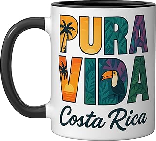 Pura Vida Costa Rica Toucan Ceramic Mug, Black/White