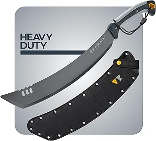 Heavy Duty Machete – 16 Inch Curved Parang Blade with Full Tang, Ergonomic Handle, and Ballistic Nylon Sheath – Manual Brush Cutter for Thick Vegetation and Trail Clearing