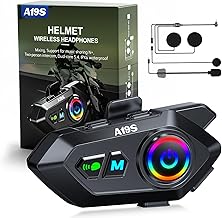 A19S Motorcycle Helmet Bluetooth Headset,2-Way 1KM Intercom,DSP Noise Cancellation,IPX7 Waterproof,BT5.4 Helmet Headphone,Music Sharing Dual Phone Connect for Harley/Dirt Bike/ATV/Snowmobile