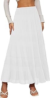 Women's Chiffon White Flowy Maxi Skirts Boho Summer Elastic Waisted Pleated A Line Long Skirt for Women 2026