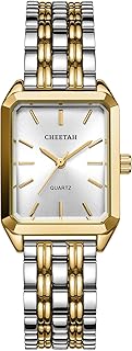 Women's Gold-Tone Dainty Watch, Retro Style Rectangular Case and Stainless Steel Band, Gift for Her