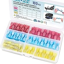TICONN 100 Pcs Nylon Spade Quick Disconnect Connectors Kit, Electrical Insulated Terminals, Male and Female Spade Wire Crimp Terminal Assortment Kit