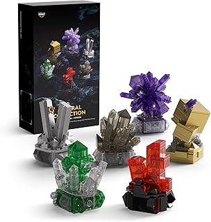 Geology Rock Collection Building Set for Adults, 6 Different Kinds of Gemstone Model Toys, Creative Desk Decoration & Fun Gift for Mineral Lovers (616PCS, NF10306)