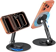 OMOTON MS05 360° Rotating Magnetic Phone Stand for MagSafe, [Height Adjustable] Foldable Cell Phone Stand for Desk Women Men, Office Desk Accessories Gift for iPhone 17/16/15 Pro Max Air, Fathers Day