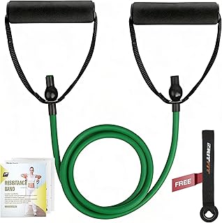 RitFit Single Resistance Exercise Band with Comfortable Handles - Ideal for Physical Therapy, Strength Training, Muscle Toning - Foam Padding Door Anchor and Starter Guide Included