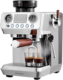 20 Bar Espresso Machine with Grinder, Expresso Coffee Machines with Professional Steam Wand, 52mm Portafilter, 45 Precise Grind Settings, Stainless Steel All-in-One Coffee Maker for Home Use