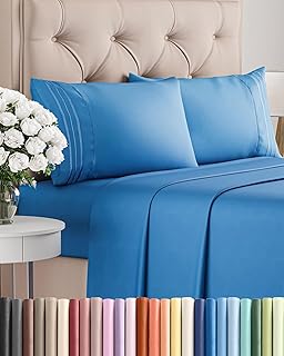 Queen Size 4 Piece Sheet Set - Comfy Breathable & Cooling Sheets - Hotel Luxury Bed Sheets for Women & Men - Deep Pockets, Easy-Fit, Soft and Wrinkle Free Sheets - Royal Blue Oeko-Tex Bed Sheet Set
