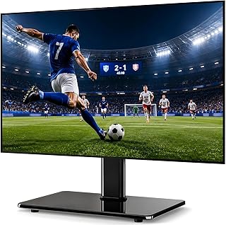 5Rcom Universal Swivel TV Stand for 27-60 inch Curved/Flat Screen TVs, Table Top TV Base Replacement Holds up to 88 lbs, Height Adjustable TV Stand Mount with Tempered Glass Base, MAX VESA 400x400mm