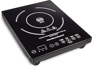 Hamilton Beach Portable Single Induction Cooktop Countertop Burner Hot Plate with Fast Heating Mode, 1800 Watts, 10 Temperature Settings up to 450F, Black (34104)