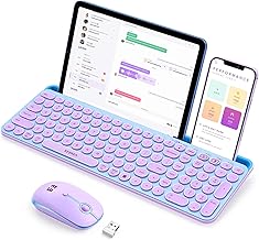 seenda Bluetooth Keyboard and Mouse for iPad, CTU-301 Wireless Multi-Device Connection Bluetooth+2.4G Keyboard Mouse Combo with Tablet Holder for iPad/Macbook/Windows, iOS/Android/Phone, Blue & Purple