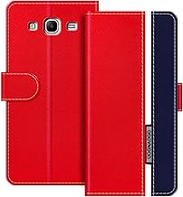 Leather Phone Case Compatible with Samsung Galaxy Mega 5.8 I9150 Flip Wallet Cover with Magnetic Closure, Kickstand & Card Holders, Shockproof Protection (Red)