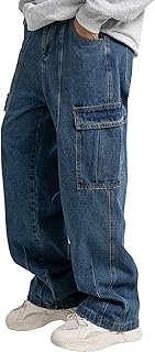 Mens Baggy Jeans for Men Women Y2k Skater Vintage Plain Pants Multiple Pockets Casual Wide Leg Loose Fit Cargo Denim Jeans