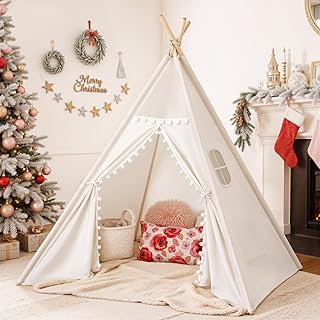 Sumbababy Kids Teepee Tent for Toddlers, Washable Indoor Tipi Sleepover Tent, Slumber Party Tent for Girls & Boys, Foldable Play Tents Gift Toy