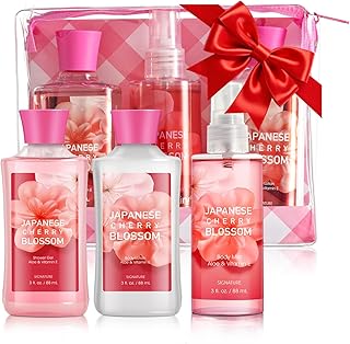 Bath Gift for Women and Girls, Japanese Cherry Blossom Spa Set With Natural Extracts, 3PCS Set - Shower Gel, Lotion, Mist, Personal Self Care Kit, Body Care Travel Set