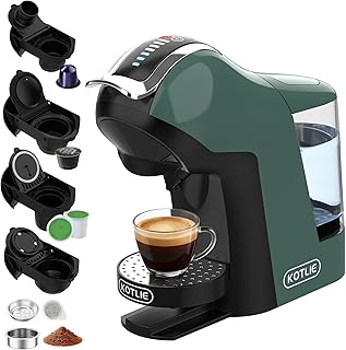 EM-308B Espresso Machine, Single Serve Coffee Maker Compatible with Multiple Capsule Types, Ground Coffee, and ESE Pods, 3 Temperatures, 7 Water Volume Levels, 34 Oz（Green）