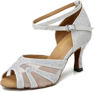 Rhinestones Ballroom Dance Shoes Women Latin Salsa Bachata Performance Dance Shoes Suede Sole