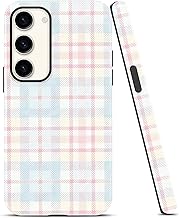 Trendy Phone Case for Samsung Galaxy S23 5G 6,1", Cute Retro Plaid Aesthetic Gingham Grid Pattern for Girls Women, 2-in-1 Matte Cover Shockproof Slim Soft TPU Hard PC Protection Funda Cover, fashion