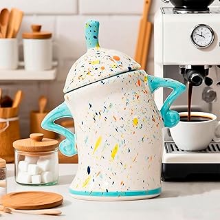 Antetek Canister With Attitude,Large Capacity Cute Sassy Storage Canister,Interesting food jars, stylish airtight large ceramic lids, coffee, tea, sugar and spice storage jars with spoons (Cyan)