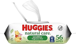 Huggies Natural Care Sensitive Baby Wipes, Unscented, Hypoallergenic, 99% Purified Water, 1 Flip-Top Pack (56 Wipes Total)