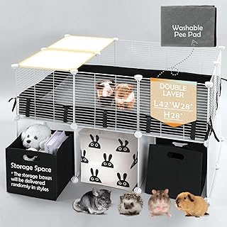 MEEXPAWS Guinea Pig Cages Small Animal Playpen with Waterproof PVC Liner & Washable Pee Pad & Storage Space, C&C Cage for Guinea Pigs, Hedgehog, Hamsters, Ferrets,Indoor Enclosure Wire Yard Playpen