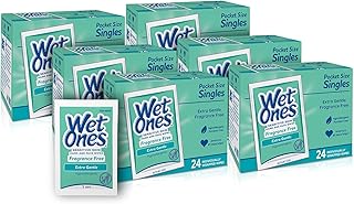 Wet Ones Hand and Face Wipes, Unscented for Sensitive Skin, Individually Wrapped, 24 Count, 6 Pack
