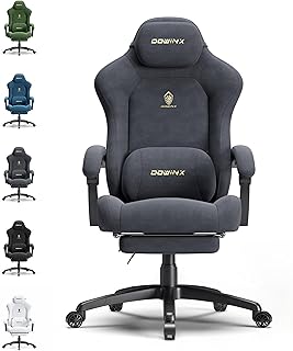 Dowinx Big and Tall Gaming Chair, Suede Fabric Game Chair with Pocket Spring Cushion, High Back Gamer Chair Ergonomic with Footrest for Adults Office, 440LBS, Grey