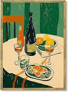 Framed Dinner Table Poster Canvas Wall Art Prints Vintage Modern Painting Pictures Wall Decor Elegant Decoration for Kitchen Dining Room Apartment (Gold Framed,24L X36W)