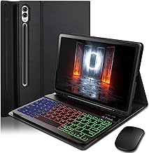 Case Keyboard for Samsung Galaxy Tab S10+ Plus / S9 FE+ Plus / S9+ Plus / S8+ Plus / S7 FE / S7+ Plus 12.4 inch - 7 Color Rainbow Backlit Magnetic Keyboard with S Pen Holder with Mouse - Black