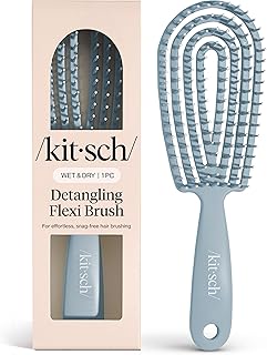 Kitsch Hair Brush Detangler – Flexi Flow Hair Brush for Women, Men & Kids | Detangling Brushes for Curly Hair with Bendable Frame, Bounce Curl Defining Brush for Wet or Dry Strands - Haze Blue