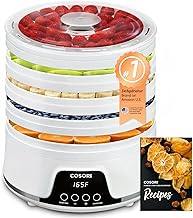 Cosori Food Dehydrator Machine for Jerky, 5 Trays with 165°F Temperature Control and 48H Timer, 350W Dryer for Fruit, Herbs, Meat, Veggies and Dog Treats, 50-Recipes Book Included