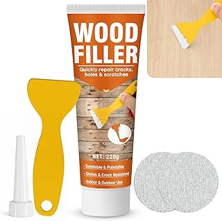Wood Filler, 7.76 oz Paintable & Sandable Wood Putty –Low Odor, Shrink & Crack Resistant-Quick Repair for Cracks, Holes and Damage-For Indoor & Outdoor Wood Repair(White)