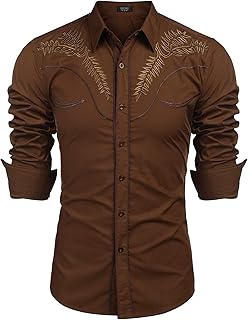 Men's Western Shirts Long Sleeve Embroideres Cowboy Shirts Casual Button Down Shirt