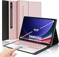 KVAGO for Samsung Galaxy Tab S9Ultra/ S8 Ultra/S10 Ultra 14.6 inch Keyboard Case, Backlit Detachable Keyboard, Multi-Gesture Smart Touchpad, Smart Cover with S Pen, Auto Sleep/Wake (Coral Pink)