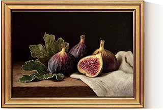 ARPEOTCY Gold Framed Canvas Wall Art, 12x16 Vintage Fig Still Life Painting, Antique Fruit Artwork for Kitchen Wall Decor, Rustic Dining Room Framed Art, Retro Farmhouse Home Decoration for Counter or Shelf Display