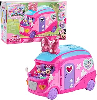 Disney Junior Minnie Mouse Bows-A-Glow Glamper Playset, Light-Up Camper RV, Working Headlights & Sounds, 2-Foot Wide Playset, Minnie & Daisy Figures, Furniture & Accessories, Kids Toys Ages 3+