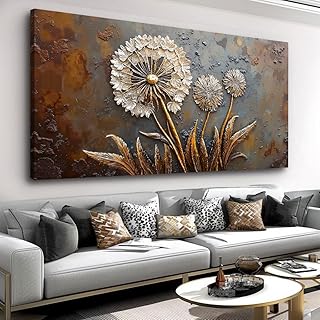 Large White Flower Wall Art with Taupe Background Elegant Flower Framed Floral Canvas Print for Living Room, Bedroom, Dining Room, Home Office Modern Ready to Hang Home Decor - 20"x40"