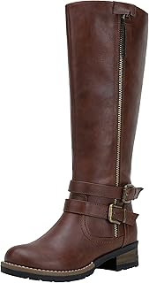 Knee High Boots for Women, Classic Tall Riding Boots Low Heel with Inside Zipper Works and Outside Zip Decorative