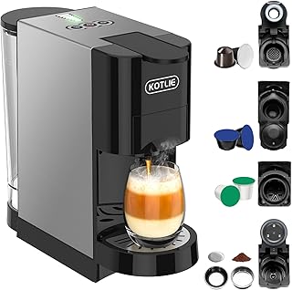 19Bar Pressure Single Serve Coffee Maker, Multifunctional 5in1 Coffee Machine for NES* Original/Dolce Gusto/K cup/Ground Coffee/illy 44mm ESE, Cold&Hot Brew, Level 7 watervolume (AC-513HF)