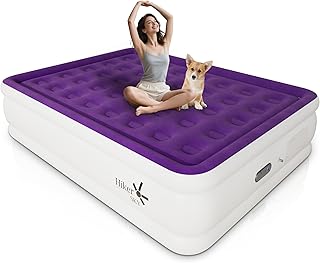 Full Air Mattress with Built in Pump, Inflatable Mattress for Home, Blow up Air Bed 3 Min Quick Inflation and Deflation, Thin Velvet Top, 18'' Full Size Purple