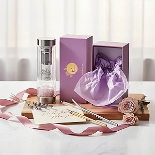 Tea Infuser Bottle - 12oz Double Wall Glass Tumbler with Stainless Steel Filter & Rose Quartz Crystal - Leakproof with Straw