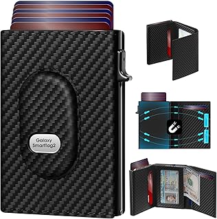 Mens Wallet for Samsung Smarttag2 Pop up Card Holder Compatible with Samsung Tag RFID Blocking Wallet for Men 10-14 Card Capacity | ID Window | Cash Slot(Carbon)