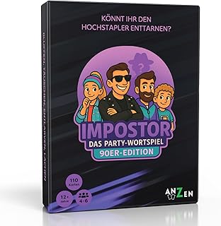 Impostor - The Party Word Game 90s Edition Including Helpful Terms | Funny Board Game & Card Game for Adults, Family & Friends | Who Uncamouflage the Imstapler? Nostalgia as a Party Game